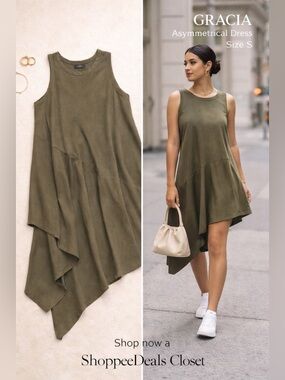 Gracia Olive Green Asymmetrical Dress Small Sleeveless